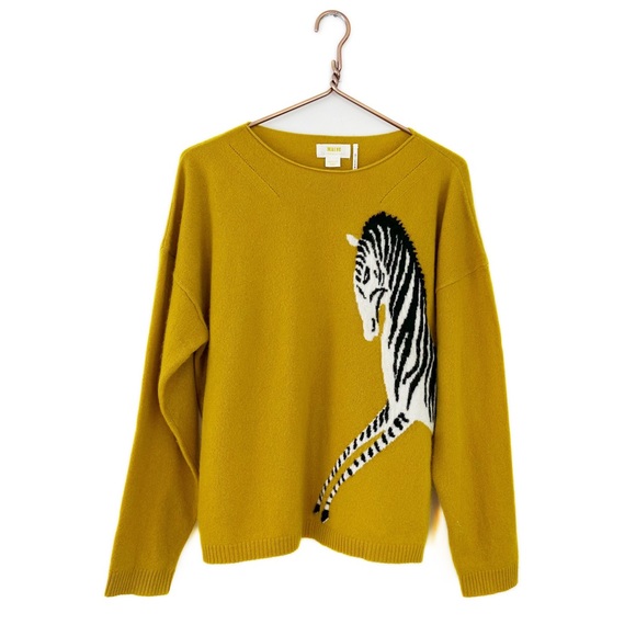 Maeve Sweaters - Anthropologie Cashmere Maeve Zebra Intarsia Mustard Yellow Sweater Womens Medium